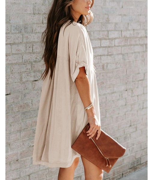 Minclouse Women's Babydoll Short Sleeve Tunic Dress V Neck Cute Casual Loose Dresses