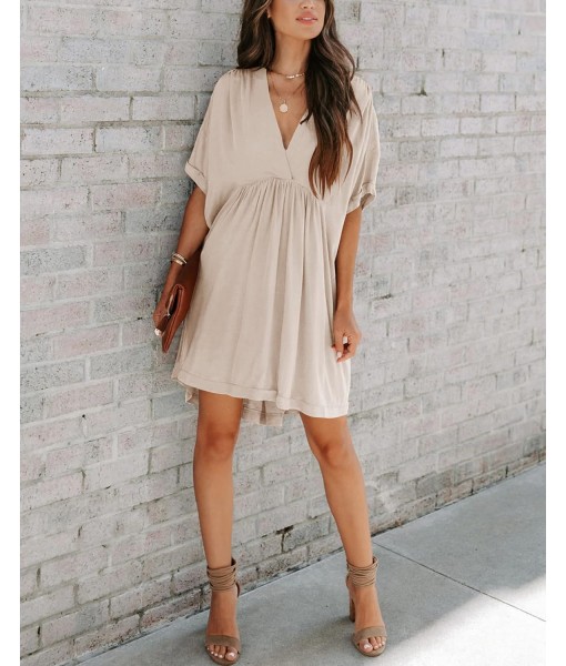 Minclouse Women's Babydoll Short Sleeve Tunic Dress V Neck Cute Casual Loose Dresses