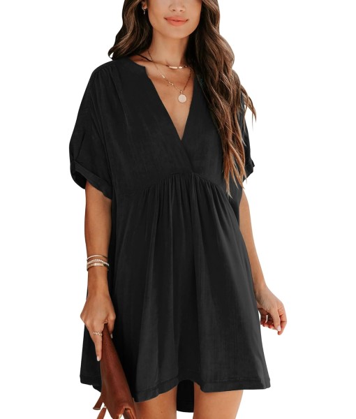 Minclouse Women's Babydoll Short Sleeve Tunic Dress V Neck Cute Casual Loose Dresses