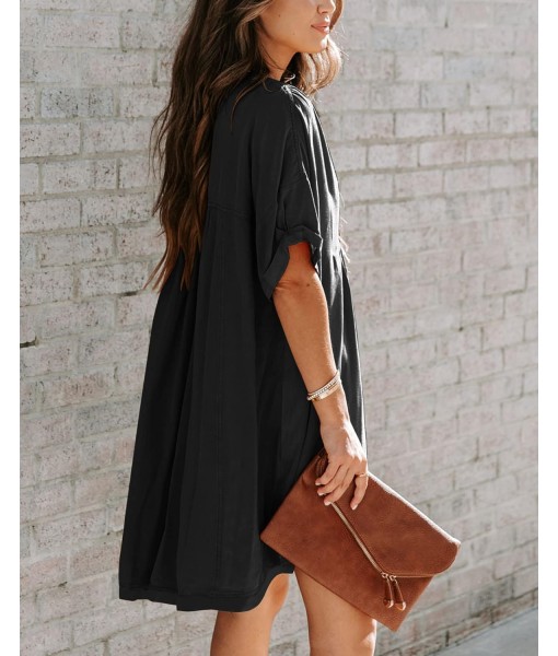 Minclouse Women's Babydoll Short Sleeve Tunic Dress V Neck Cute Casual Loose Dresses