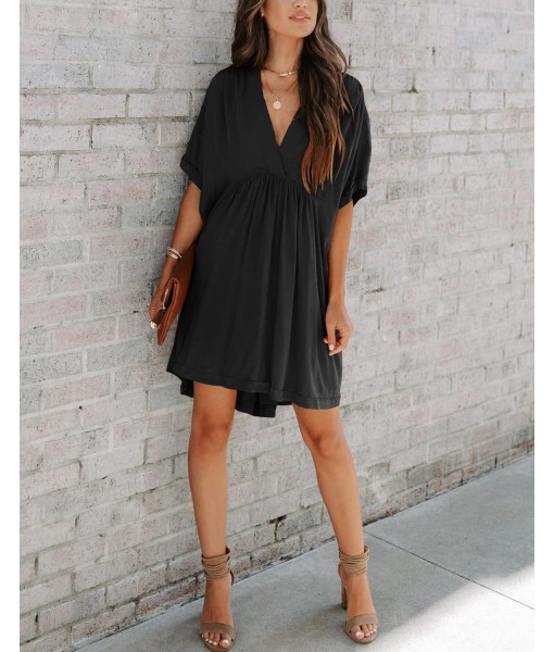 Minclouse Women's Babydoll Short Sleeve Tunic Dress V Neck Cute Casual Loose Dresses