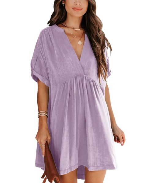 Minclouse Women's Babydoll Short Sleeve Tunic Dress V Neck Cute Casual Loose Dresses