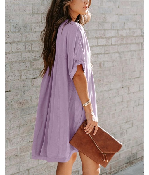 Minclouse Women's Babydoll Short Sleeve Tunic Dress V Neck Cute Casual Loose Dresses