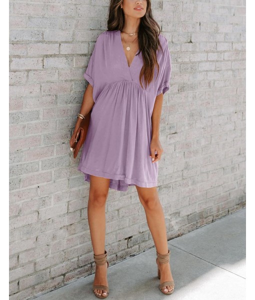 Minclouse Women's Babydoll Short Sleeve Tunic Dress V Neck Cute Casual Loose Dresses