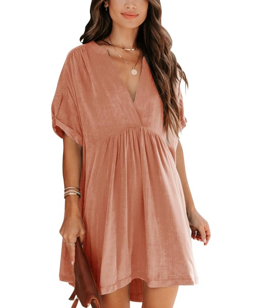Minclouse Women's Babydoll Short Sleeve Tunic Dress V Neck Cute Casual Loose Dresses