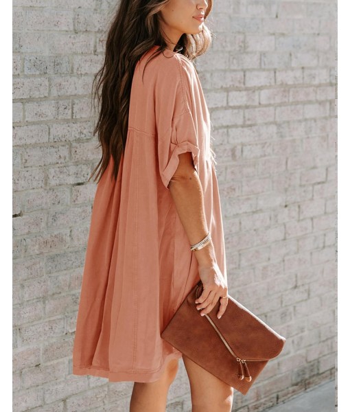 Minclouse Women's Babydoll Short Sleeve Tunic Dress V Neck Cute Casual Loose Dresses