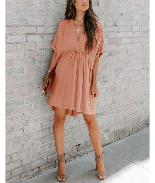 Minclouse Women's Babydoll Short Sleeve Tunic Dress V Neck Cute Casual Loose Dresses