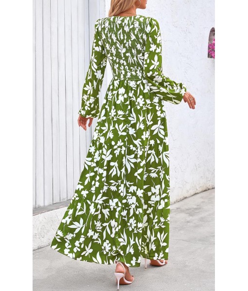 PRETTYGARDEN Women's Fall Dresses 2025 Long Sleeve Flowy Casual Floral Maxi Dress Crew Neck Smocked Tiered Long Dress