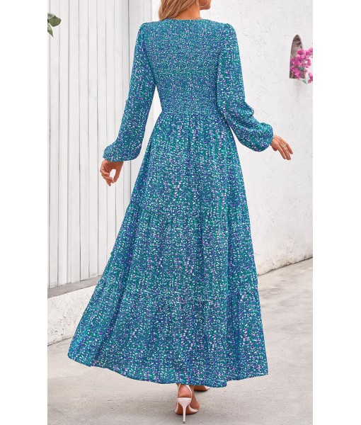PRETTYGARDEN Women's Fall Dresses 2025 Long Sleeve Flowy Casual Floral Maxi Dress Crew Neck Smocked Tiered Long Dress