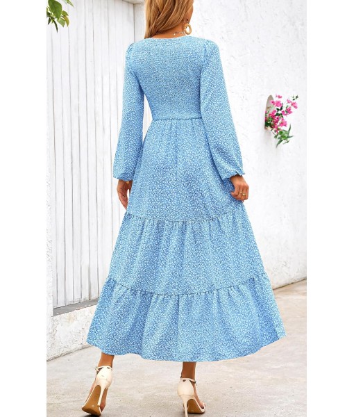PRETTYGARDEN Women's Fall Dresses 2025 Long Sleeve Flowy Casual Floral Maxi Dress Crew Neck Smocked Tiered Long Dress