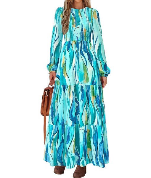 PRETTYGARDEN Women's Fall Dresses 2025 Long Sleeve Flowy Casual Floral Maxi Dress Crew Neck Smocked Tiered Long Dress