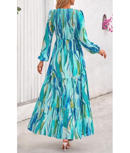 PRETTYGARDEN Women's Fall Dresses 2025 Long Sleeve Flowy Casual Floral Maxi Dress Crew Neck Smocked Tiered Long Dress