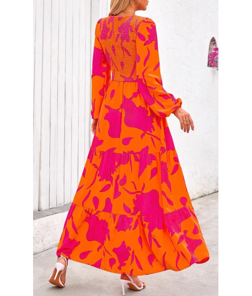 PRETTYGARDEN Women's Fall Dresses 2025 Long Sleeve Flowy Casual Floral Maxi Dress Crew Neck Smocked Tiered Long Dress