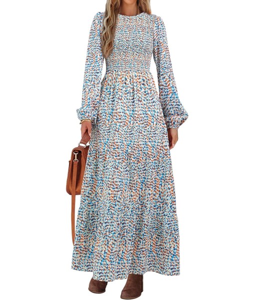 PRETTYGARDEN Women's Fall Dresses 2025 Long Sleeve Flowy Casual Floral Maxi Dress Crew Neck Smocked Tiered Long Dress