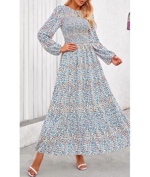 PRETTYGARDEN Women's Fall Dresses 2025 Long Sleeve Flowy Casual Floral Maxi Dress Crew Neck Smocked Tiered Long Dress