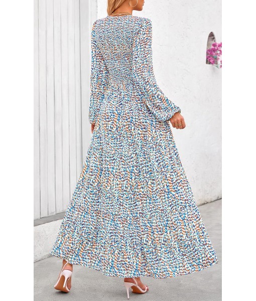 PRETTYGARDEN Women's Fall Dresses 2025 Long Sleeve Flowy Casual Floral Maxi Dress Crew Neck Smocked Tiered Long Dress
