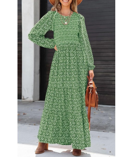PRETTYGARDEN Women's Fall Dresses 2025 Long Sleeve Flowy Casual Floral Maxi Dress Crew Neck Smocked Tiered Long Dress