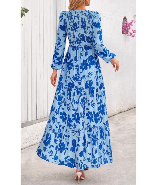 PRETTYGARDEN Women's Fall Dresses 2025 Long Sleeve Flowy Casual Floral Maxi Dress Crew Neck Smocked Tiered Long Dress