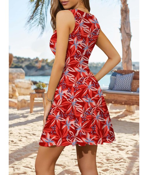 FENSACE Women's Summer Sleeveless Sexy Wrap V Neck Floral Sundress Mini Dress