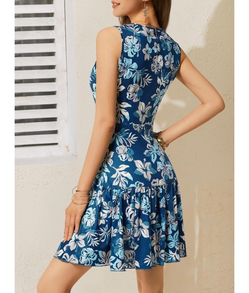 FENSACE Women's Summer Sleeveless Sexy Wrap V Neck Floral Sundress Mini Dress