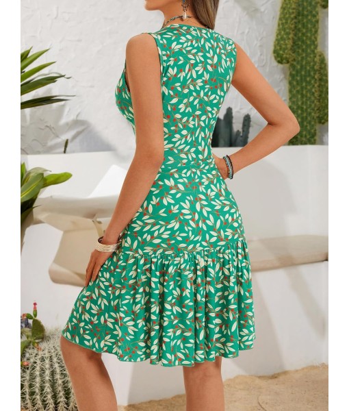 FENSACE Women's Summer Sleeveless Sexy Wrap V Neck Floral Sundress Mini Dress