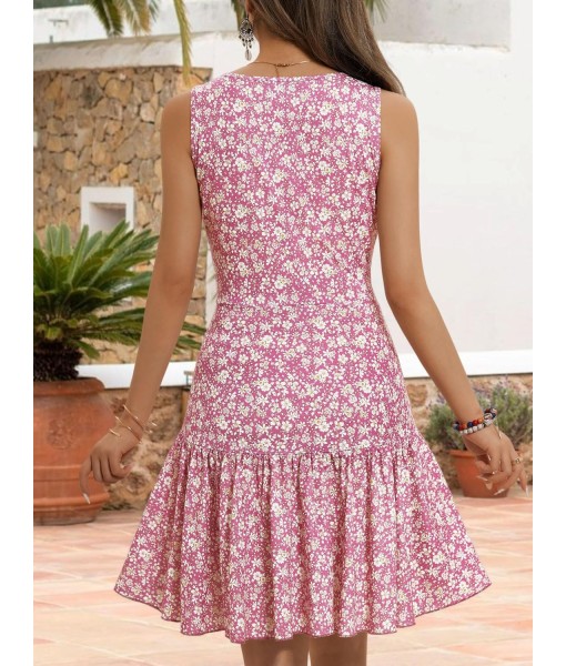 FENSACE Women's Summer Sleeveless Sexy Wrap V Neck Floral Sundress Mini Dress