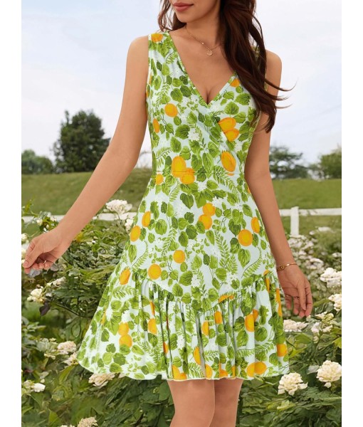 FENSACE Women's Summer Sleeveless Sexy Wrap V Neck Floral Sundress Mini Dress