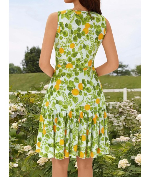 FENSACE Women's Summer Sleeveless Sexy Wrap V Neck Floral Sundress Mini Dress