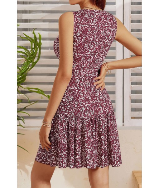 FENSACE Women's Summer Sleeveless Sexy Wrap V Neck Floral Sundress Mini Dress