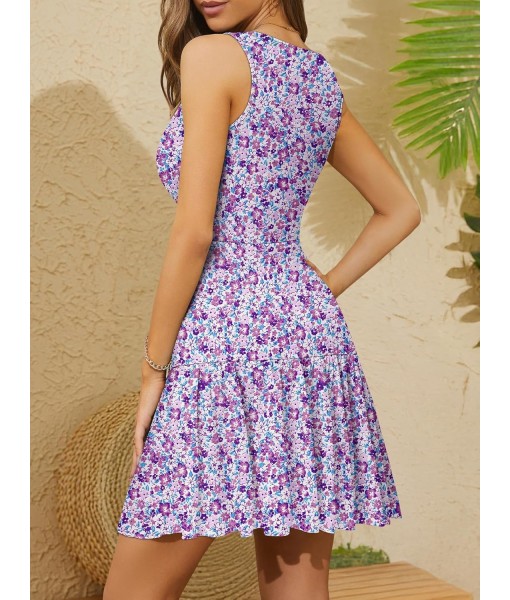 FENSACE Women's Summer Sleeveless Sexy Wrap V Neck Floral Sundress Mini Dress