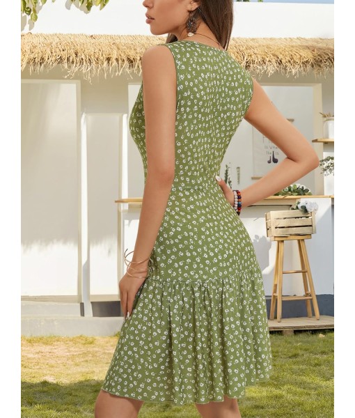 FENSACE Women's Summer Sleeveless Sexy Wrap V Neck Floral Sundress Mini Dress