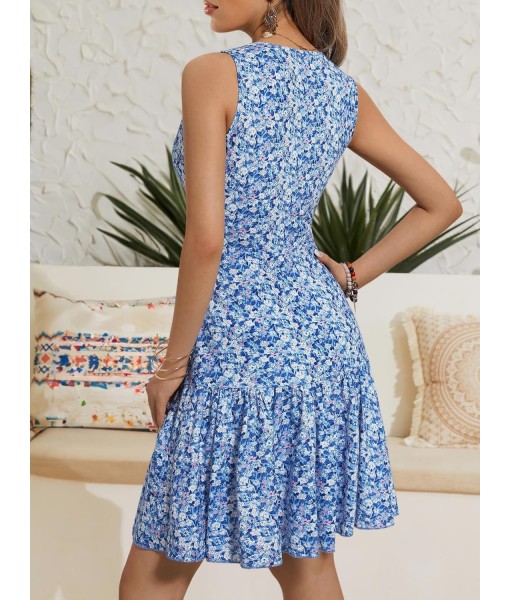 FENSACE Women's Summer Sleeveless Sexy Wrap V Neck Floral Sundress Mini Dress