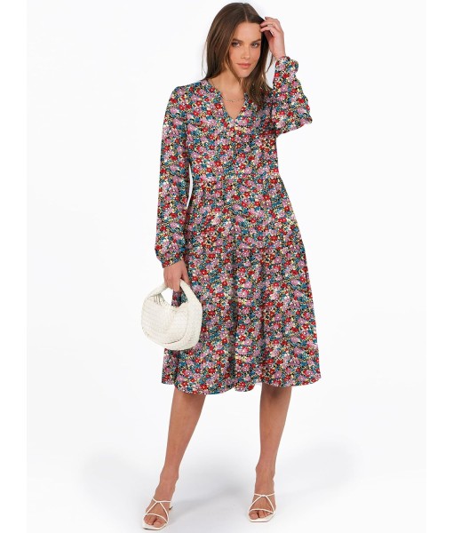 ANRABESS Long Sleeve Midi Dresses for Women V Neck 2025 Fall Fashion Casual Loose Fit Flowy Swing Tiered Vacation Boho Dress