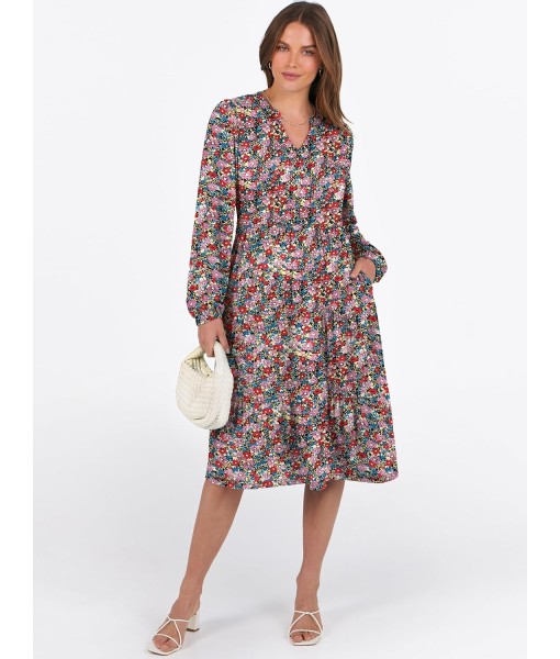 ANRABESS Long Sleeve Midi Dresses for Women V Neck 2025 Fall Fashion Casual Loose Fit Flowy Swing Tiered Vacation Boho Dress