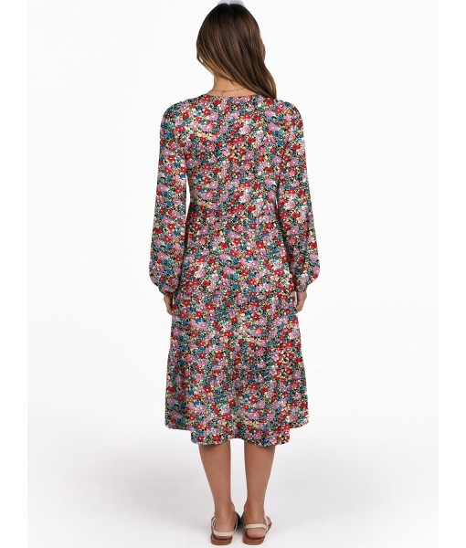 ANRABESS Long Sleeve Midi Dresses for Women V Neck 2025 Fall Fashion Casual Loose Fit Flowy Swing Tiered Vacation Boho Dress