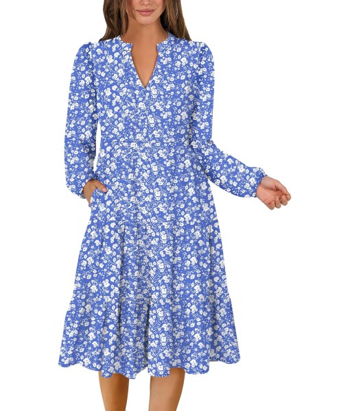 ANRABESS Long Sleeve Midi Dresses for Women V Neck 2025 Fall Fashion Casual Loose Fit Flowy Swing Tiered Vacation Boho Dress