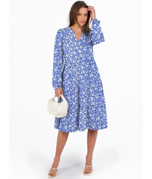 ANRABESS Long Sleeve Midi Dresses for Women V Neck 2025 Fall Fashion Casual Loose Fit Flowy Swing Tiered Vacation Boho Dress