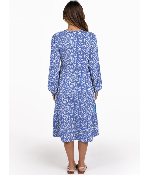 ANRABESS Long Sleeve Midi Dresses for Women V Neck 2025 Fall Fashion Casual Loose Fit Flowy Swing Tiered Vacation Boho Dress