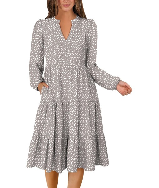 ANRABESS Long Sleeve Midi Dresses for Women V Neck 2025 Fall Fashion Casual Loose Fit Flowy Swing Tiered Vacation Boho Dress