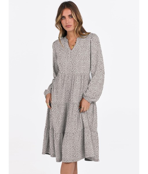 ANRABESS Long Sleeve Midi Dresses for Women V Neck 2025 Fall Fashion Casual Loose Fit Flowy Swing Tiered Vacation Boho Dress