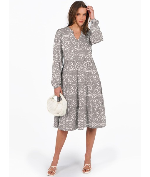 ANRABESS Long Sleeve Midi Dresses for Women V Neck 2025 Fall Fashion Casual Loose Fit Flowy Swing Tiered Vacation Boho Dress