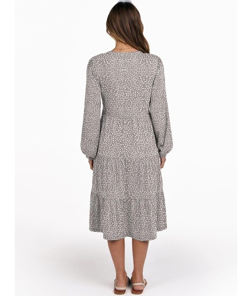 ANRABESS Long Sleeve Midi Dresses for Women V Neck 2025 Fall Fashion Casual Loose Fit Flowy Swing Tiered Vacation Boho Dress