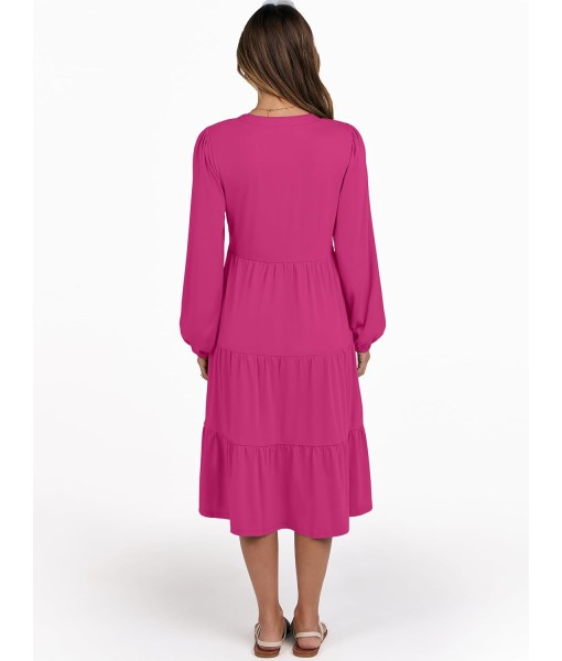 ANRABESS Long Sleeve Midi Dresses for Women V Neck 2025 Fall Fashion Casual Loose Fit Flowy Swing Tiered Vacation Boho Dress