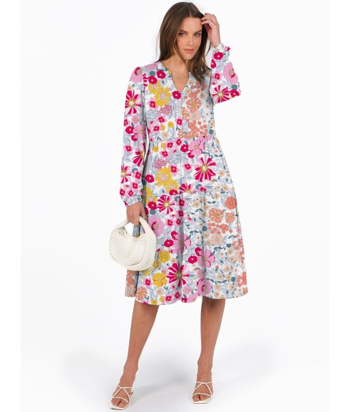 ANRABESS Long Sleeve Midi Dresses for Women V Neck 2025 Fall Fashion Casual Loose Fit Flowy Swing Tiered Vacation Boho Dress