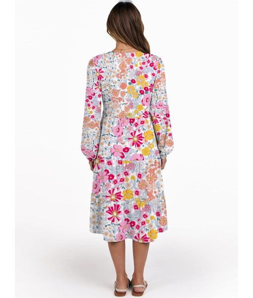 ANRABESS Long Sleeve Midi Dresses for Women V Neck 2025 Fall Fashion Casual Loose Fit Flowy Swing Tiered Vacation Boho Dress