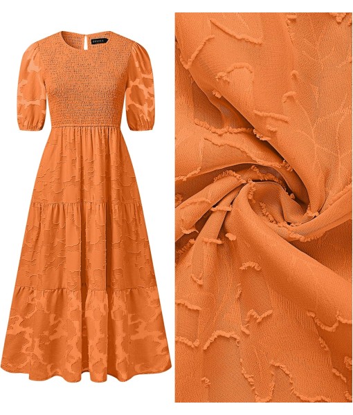ZESICA Women's 2025 Summer Short Puff Sleeve Crewneck Smocked Floral Lace Flowy A Line Tiered Maxi Dresses