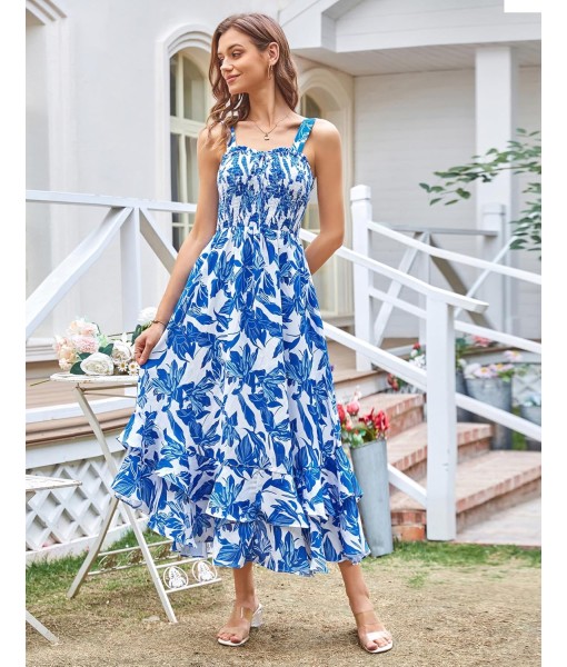 GRACE KARIN Women's 2025 Summer Floral Boho Dress Square Neck Strapped Swing A Line Sundress Beach Long Maxi Outfits