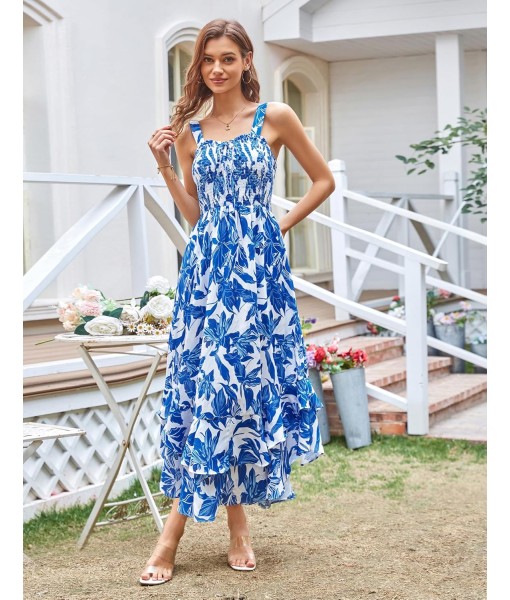 GRACE KARIN Women's 2025 Summer Floral Boho Dress Square Neck Strapped Swing A Line Sundress Beach Long Maxi Outfits