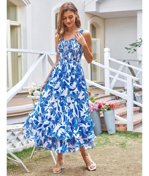 GRACE KARIN Women's 2025 Summer Floral Boho Dress Square Neck Strapped Swing A Line Sundress Beach Long Maxi Outfits