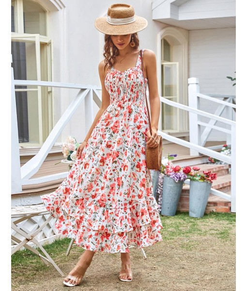 GRACE KARIN Women's 2025 Summer Floral Boho Dress Square Neck Strapped Swing A Line Sundress Beach Long Maxi Outfits